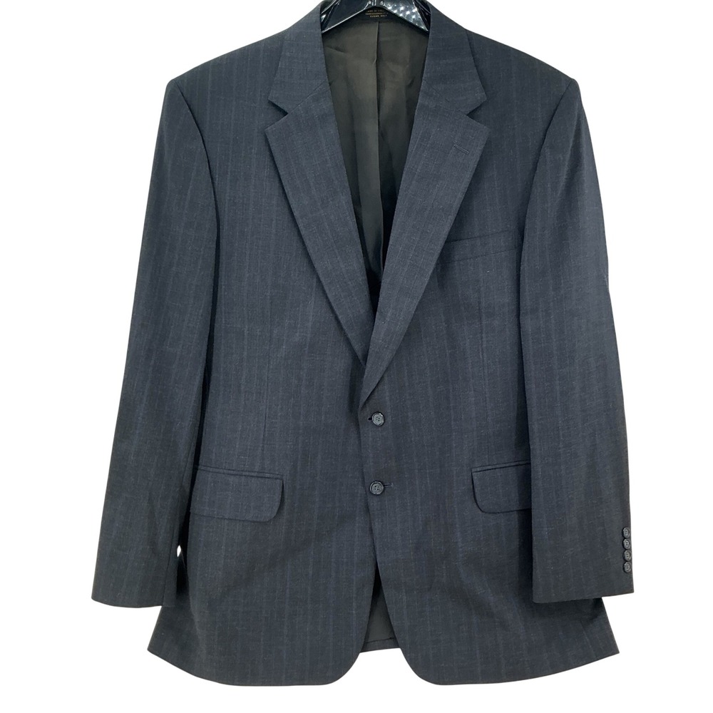 Executive Collection Blazer Mens 46L Charcoal Grey Pinstripe Wool Blend Classic